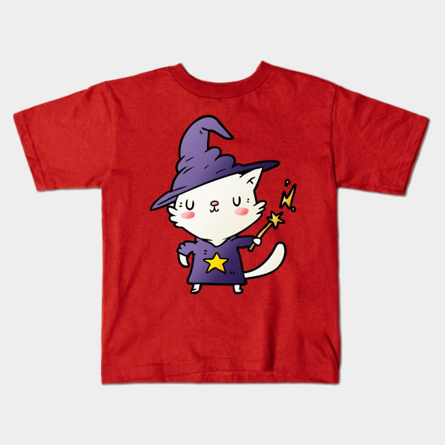 Cat Wizard Kids T-Shirt by OMC Designs